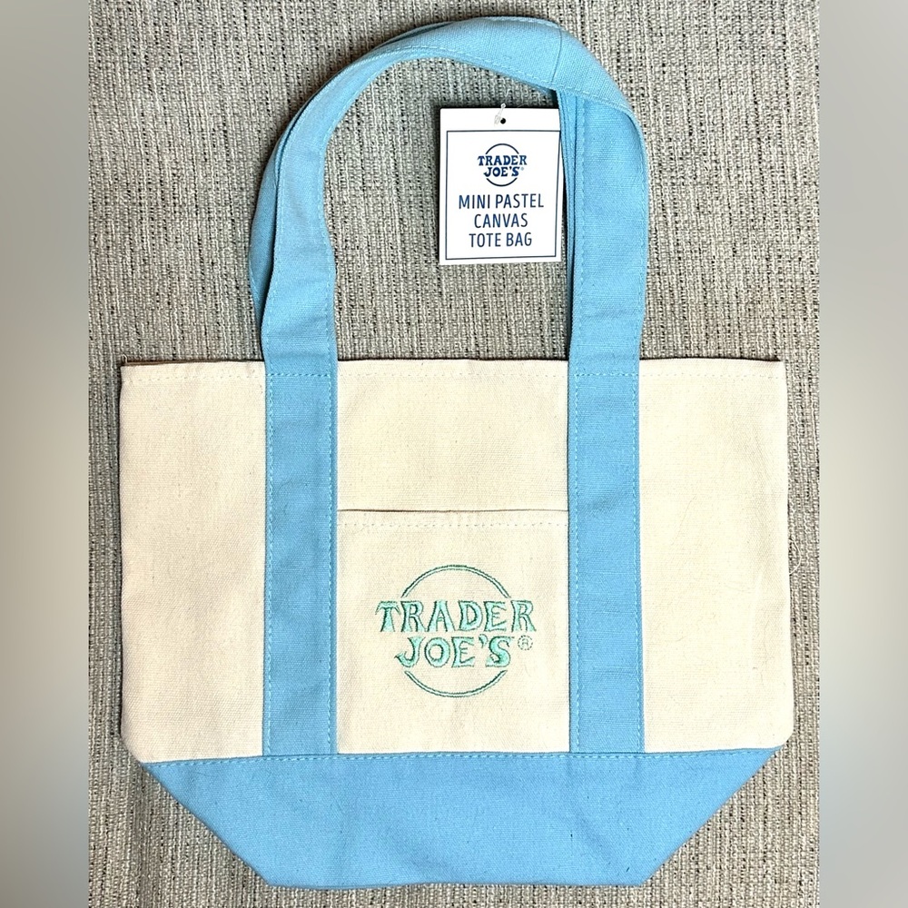 Trader Joe's VIRAL LIMITED EDITION Mini Canvas Tote Bag Baby Blue
